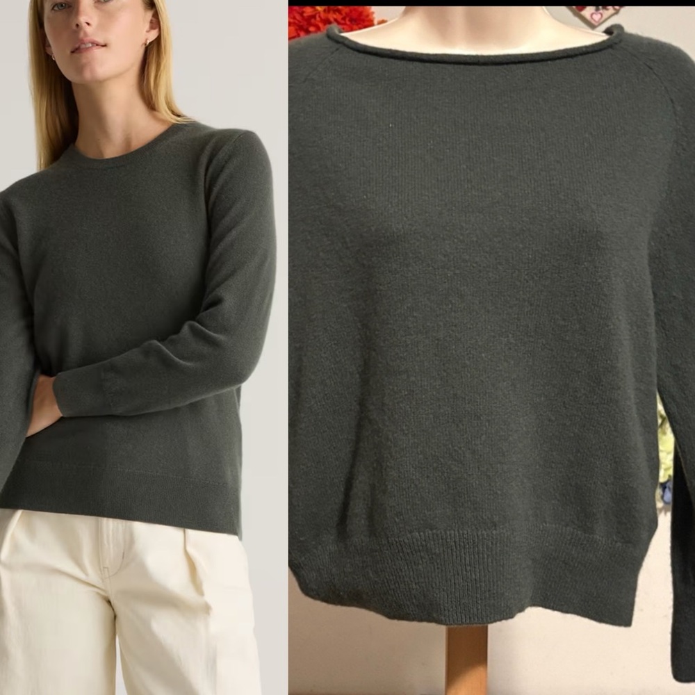 Quince Dark Green Crewneck Cashmere Sweater
